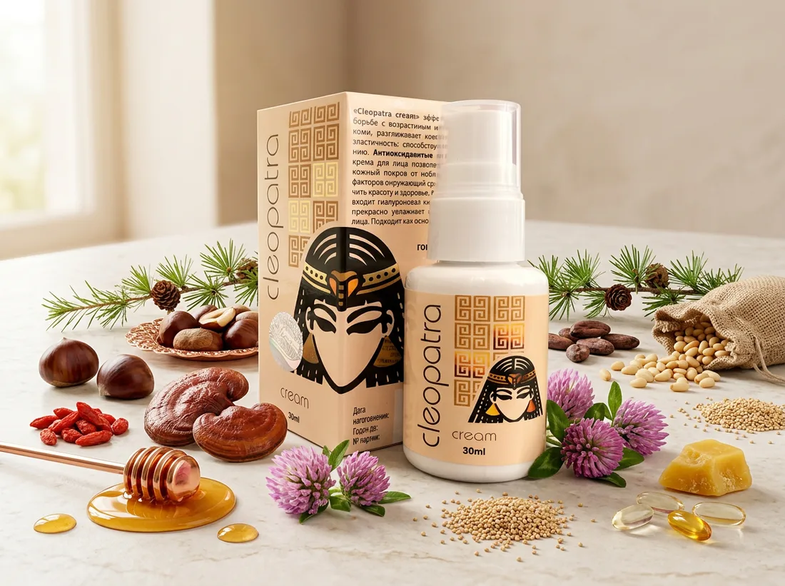 Cleopatra kreminin doğal içerikleri: goji berry, reishi mantarı, bal ve bitkisel yağlar